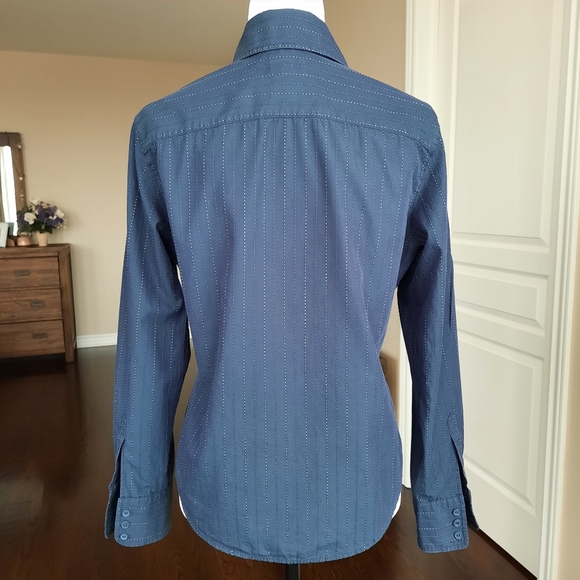 Armani Jeans Navy Striped Long Sleeve Shirt Size Large - Picture 4 of 8